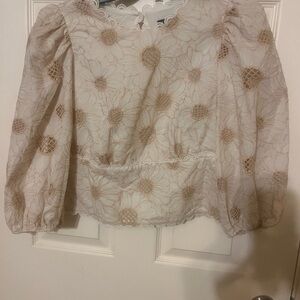 Express Beige Floral Embroidered Blouse; back out.